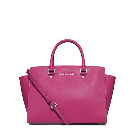 Michael Kors Selma Saffiano Leather Medium Satchel Fuchsia